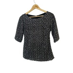 Banana Republic Sequin Embellished Top Size 6 Black‎ Silver Party Cocktail